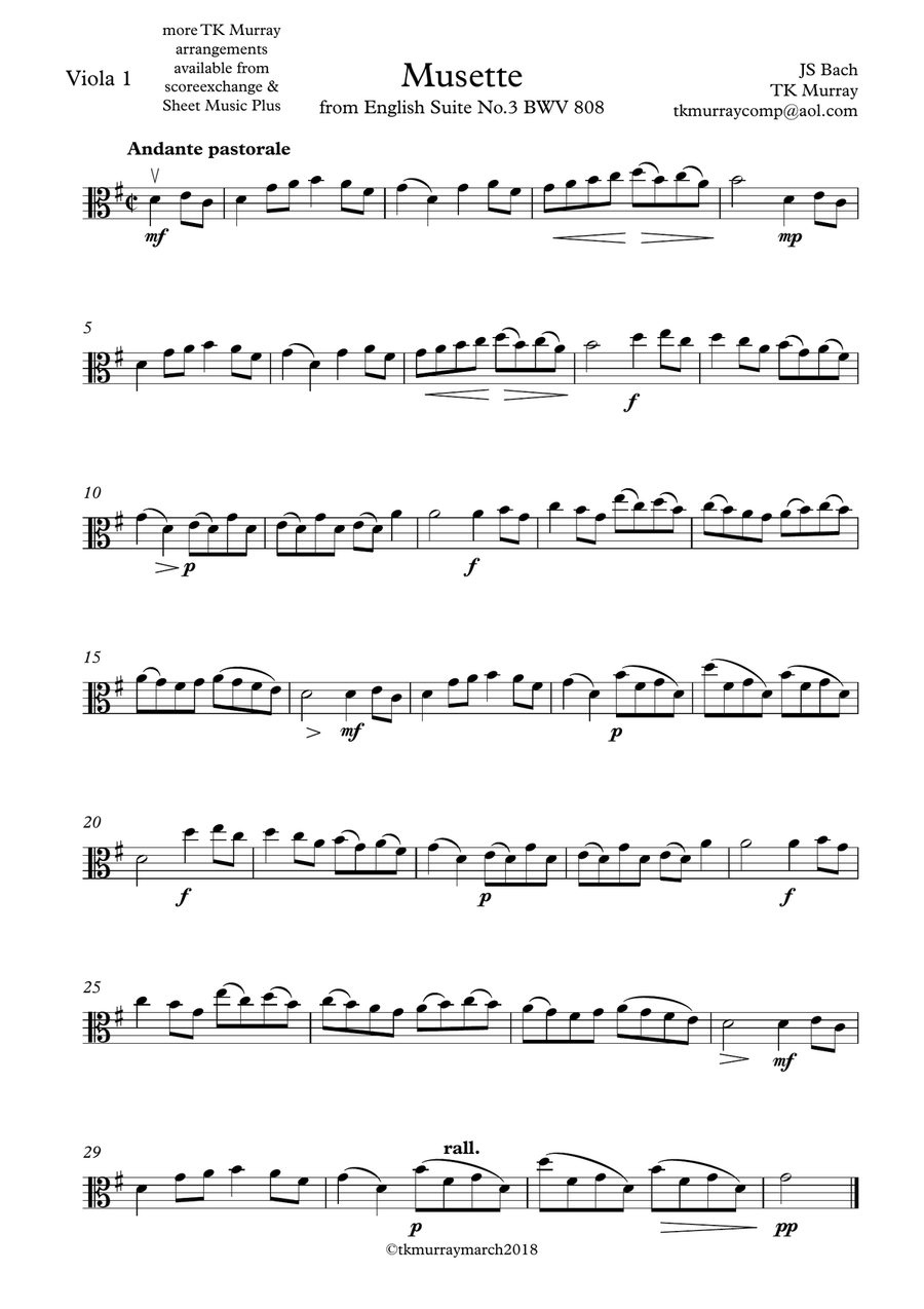 Bach - Musette - 3 Violas, Viola Trio, Viola Group Small Ensemble scores gallery preview page 3