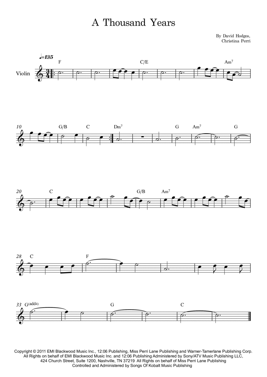 A Thousand Years Violin Solo scores gallery preview page 1
