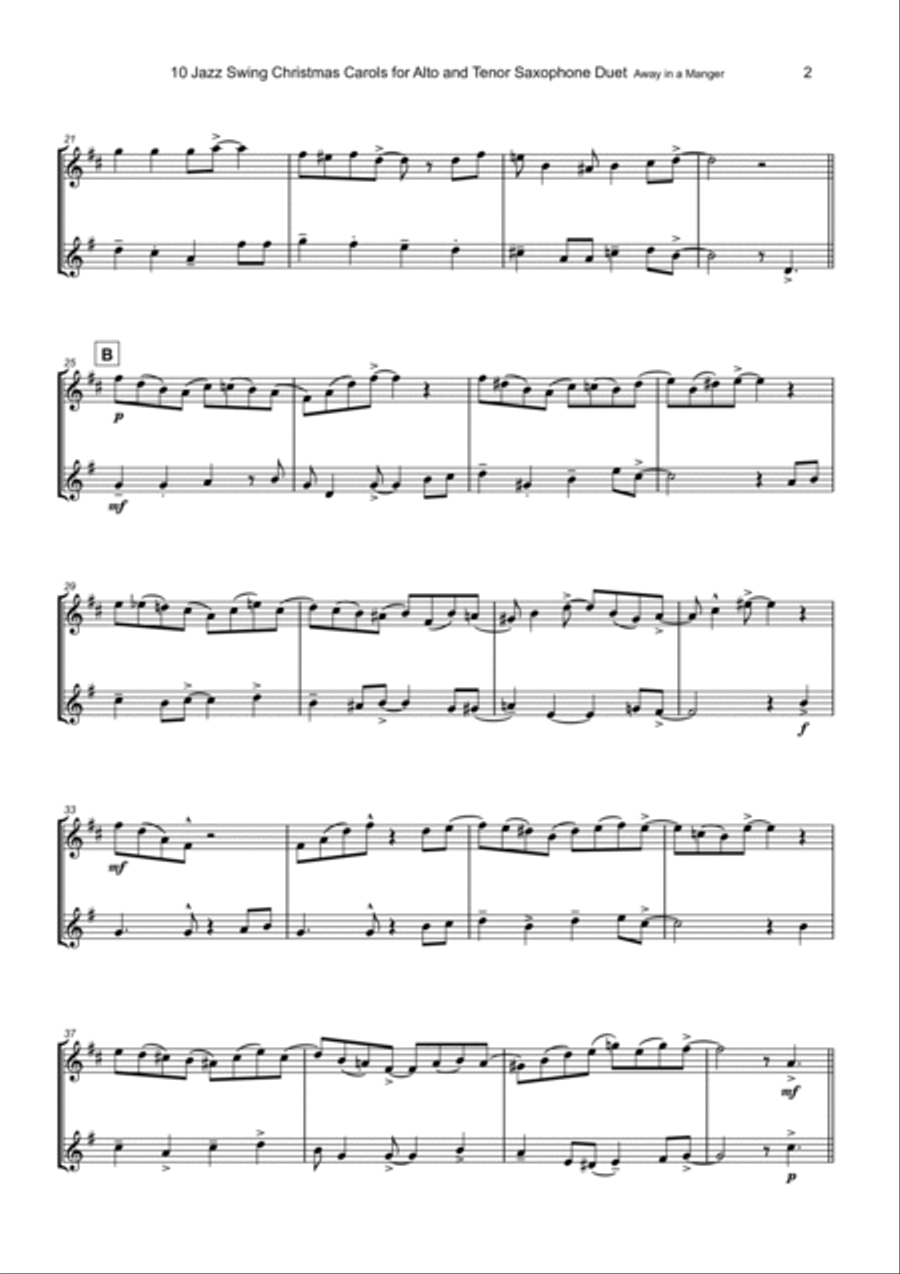 10 Jazz Swing Carols for Alto and Tenor Saxophone Duet Woodwind Duet scores gallery preview page 4