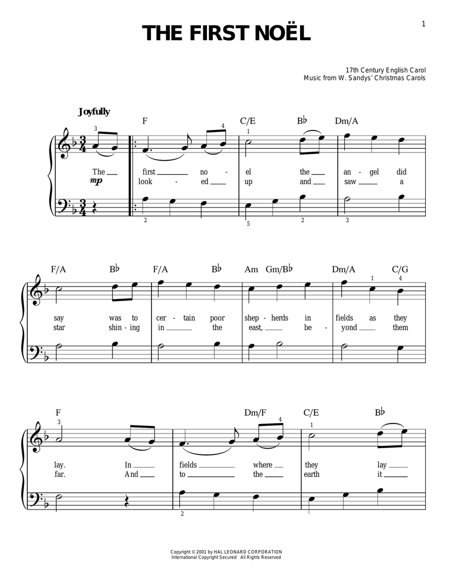 The First Noel Easy Piano scores gallery preview page 1