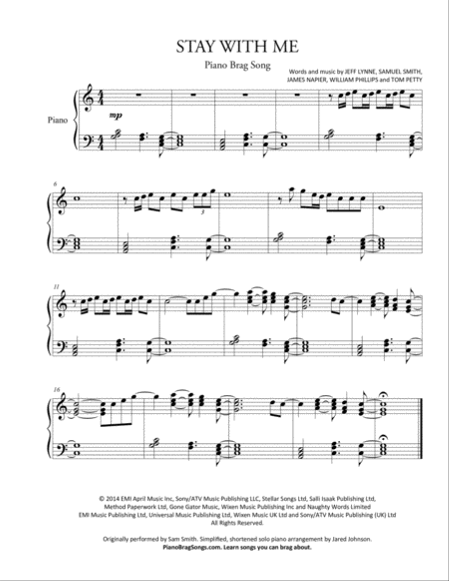 Stay With Me Piano Solo scores gallery preview page 1