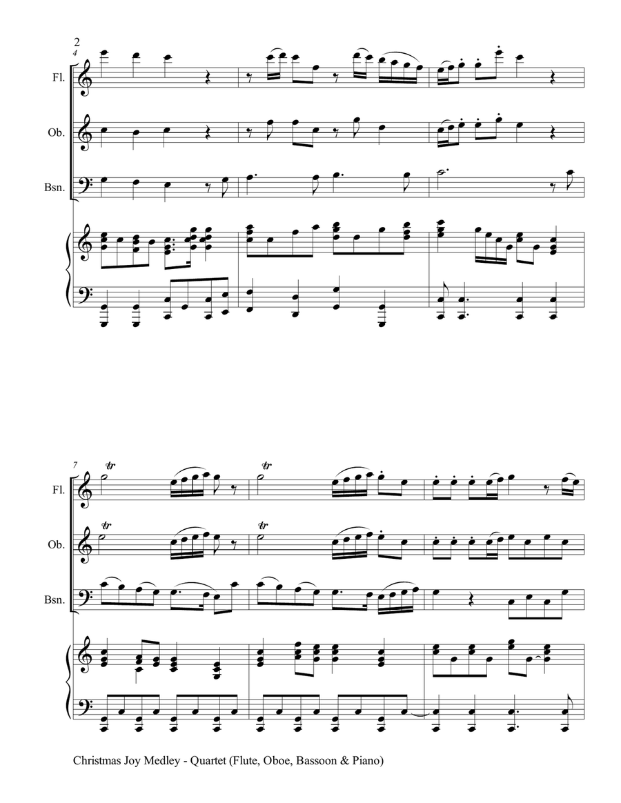 CHRISTMAS JOY MEDLEY (Piano Quartet - Flute, Oboe, Bassoon and Piano with Score & Parts) Small Ensemble scores gallery preview page 3