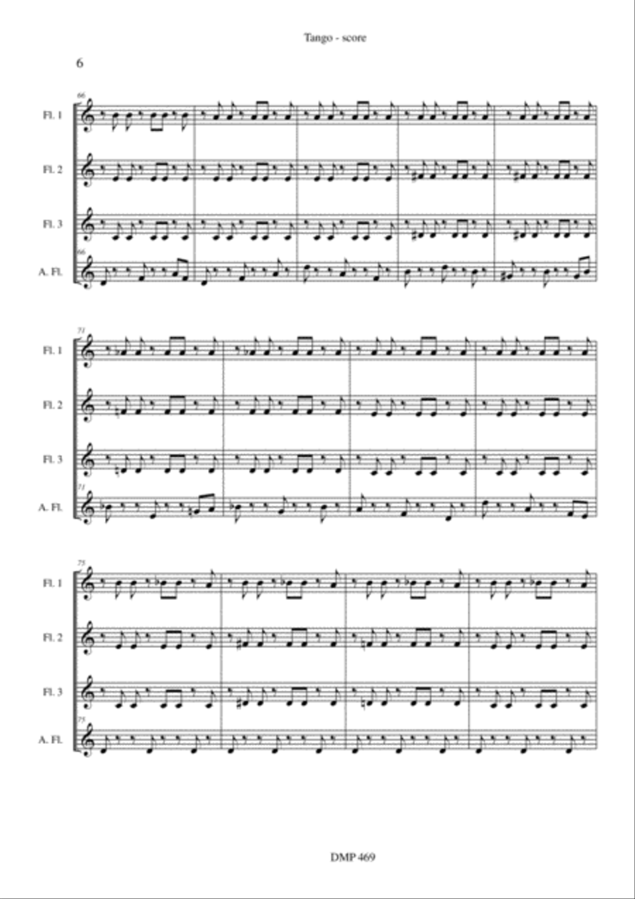 Tango (3 flutes & alto flute) Woodwind Quartet scores gallery preview page 6