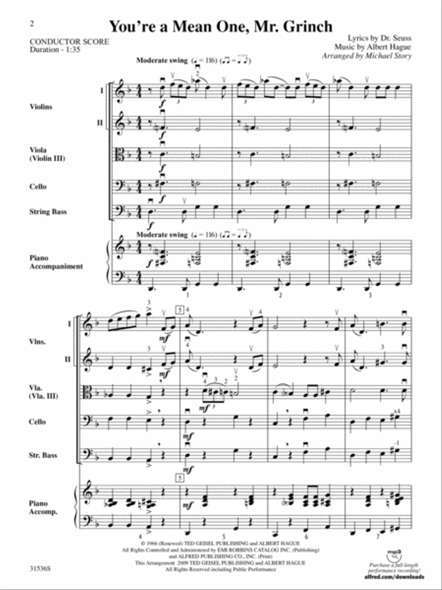 You're a Mean One, Mr. Grinch: Score String Orchestra scores gallery preview page 2