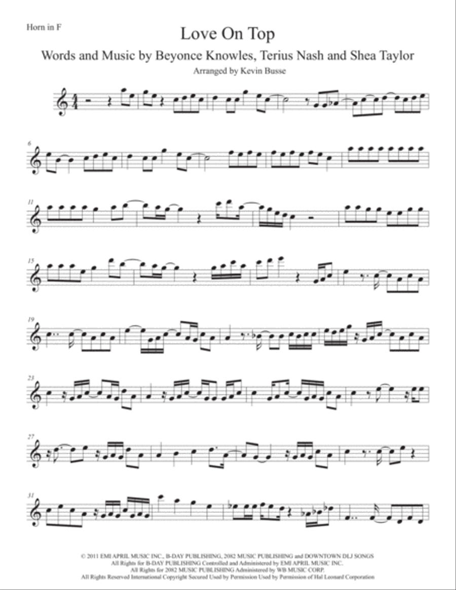 Love On Top Horn Solo scores gallery preview page 1