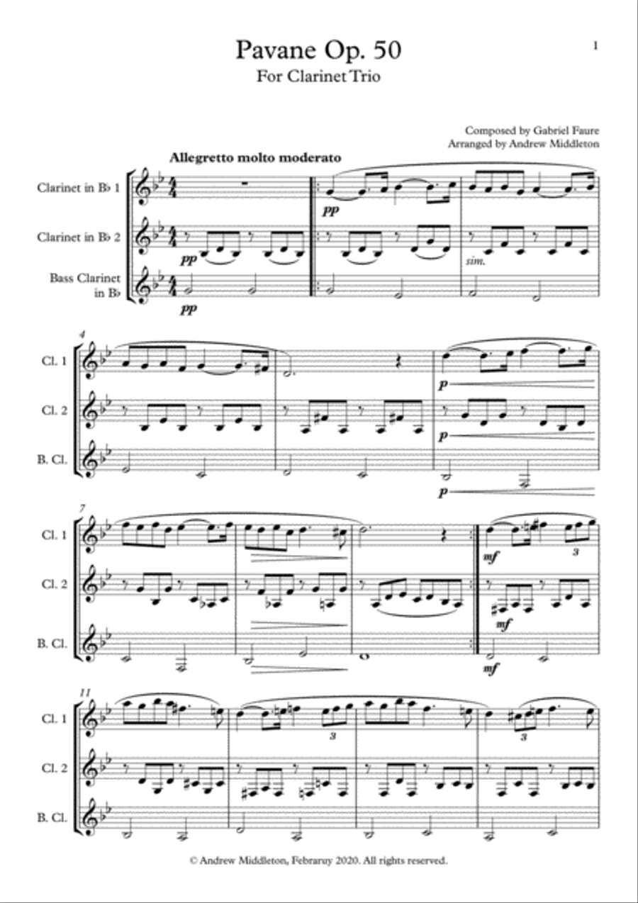 Pavane Op. 50 arranged for Clarinet Trio Clarinet Trio scores gallery preview page 3
