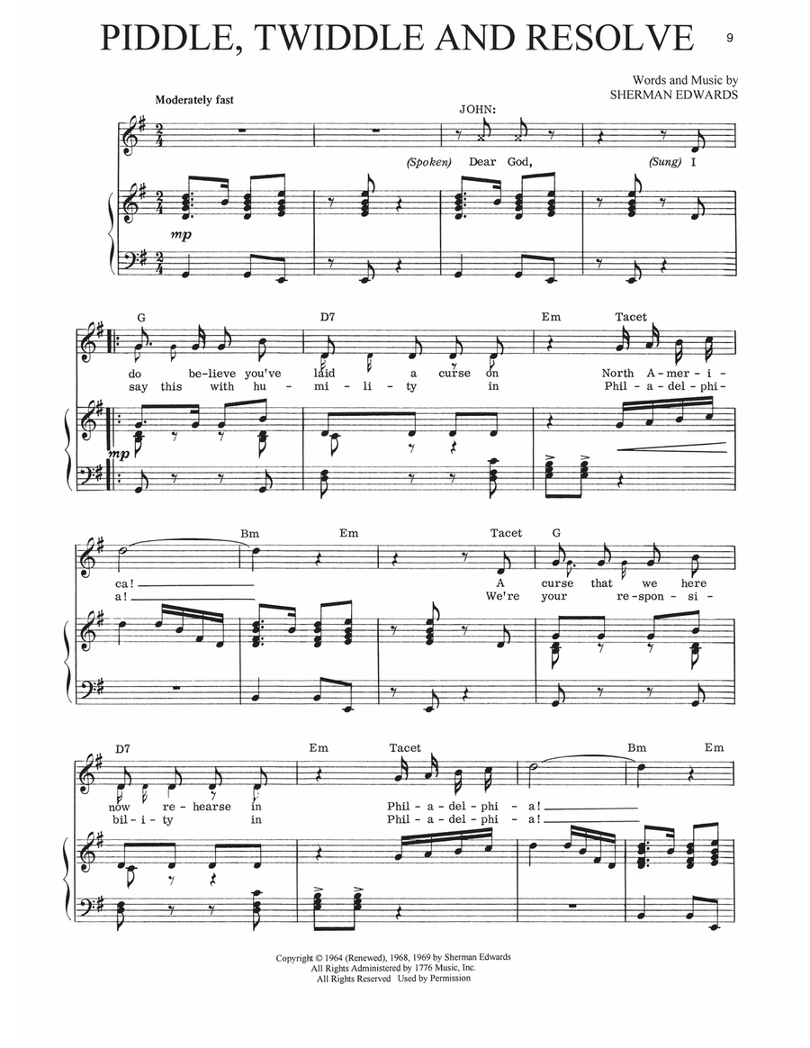 Piddle, Twiddle And Resolve (from 1776) Piano, Vocal, Guitar scores gallery preview page 1