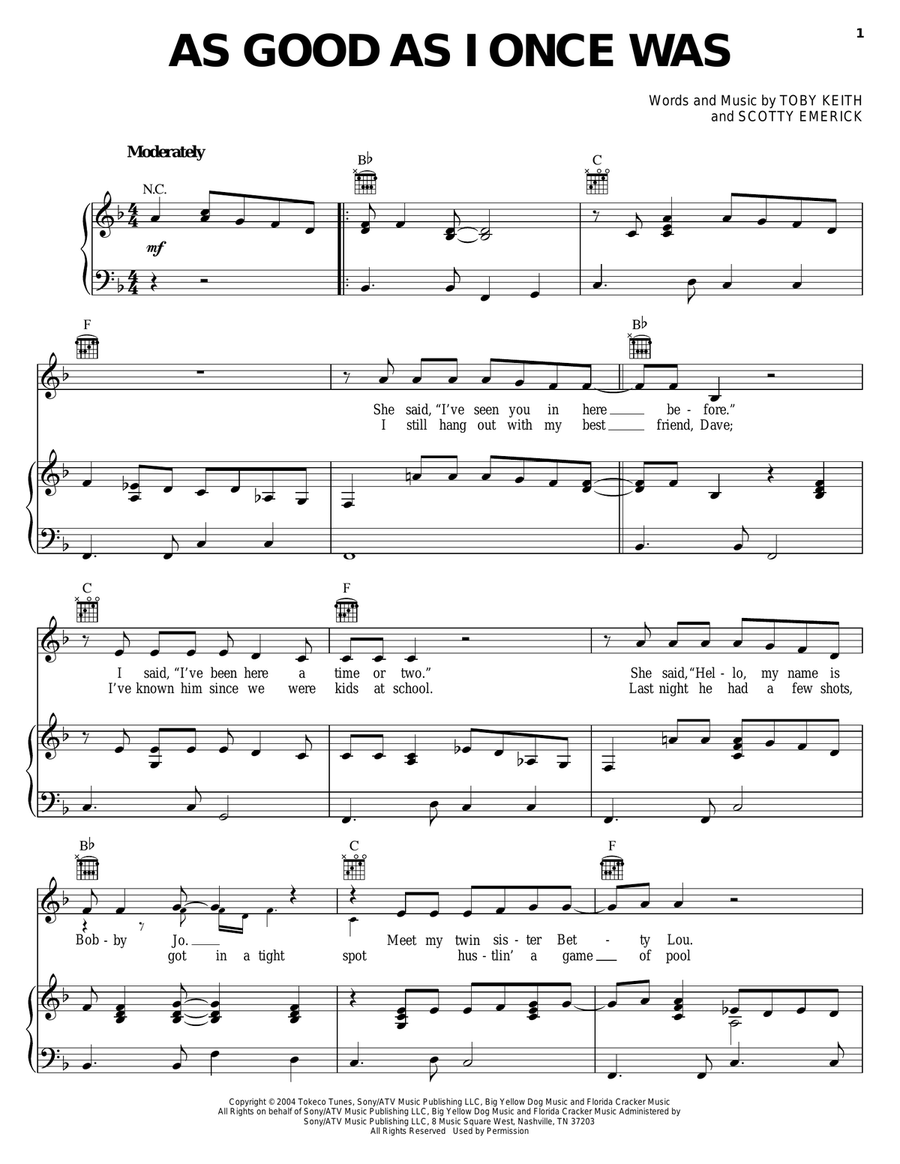 As Good As I Once Was Piano, Vocal, Guitar scores gallery preview page 1