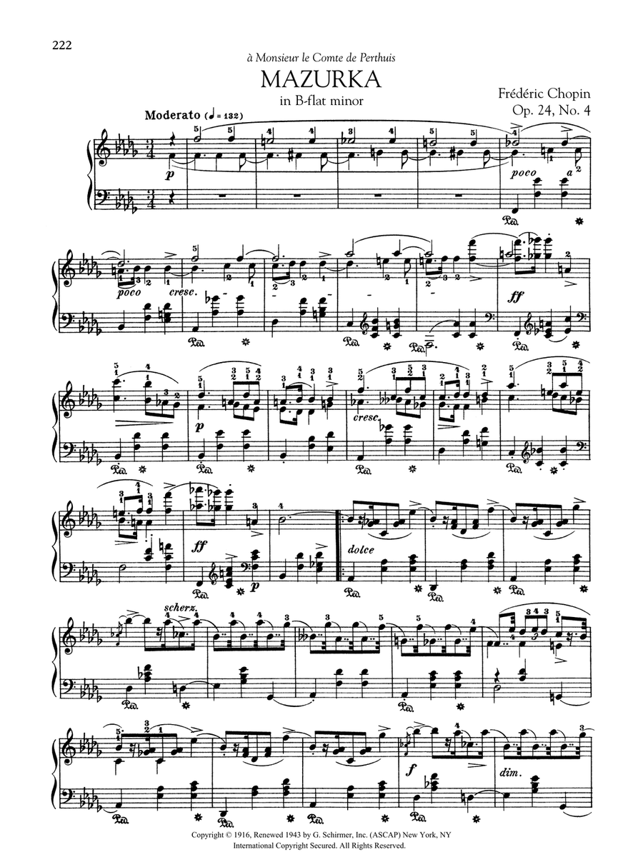 Mazurka in B-flat minor, Op. 24, No. 4 Piano Solo scores gallery preview page 1