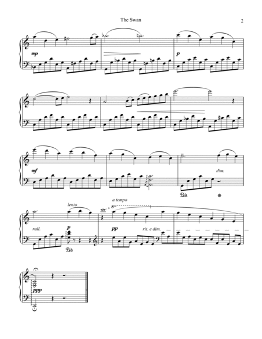 The Swan / Le cygne for easy piano solo Piano Method scores gallery preview page 2