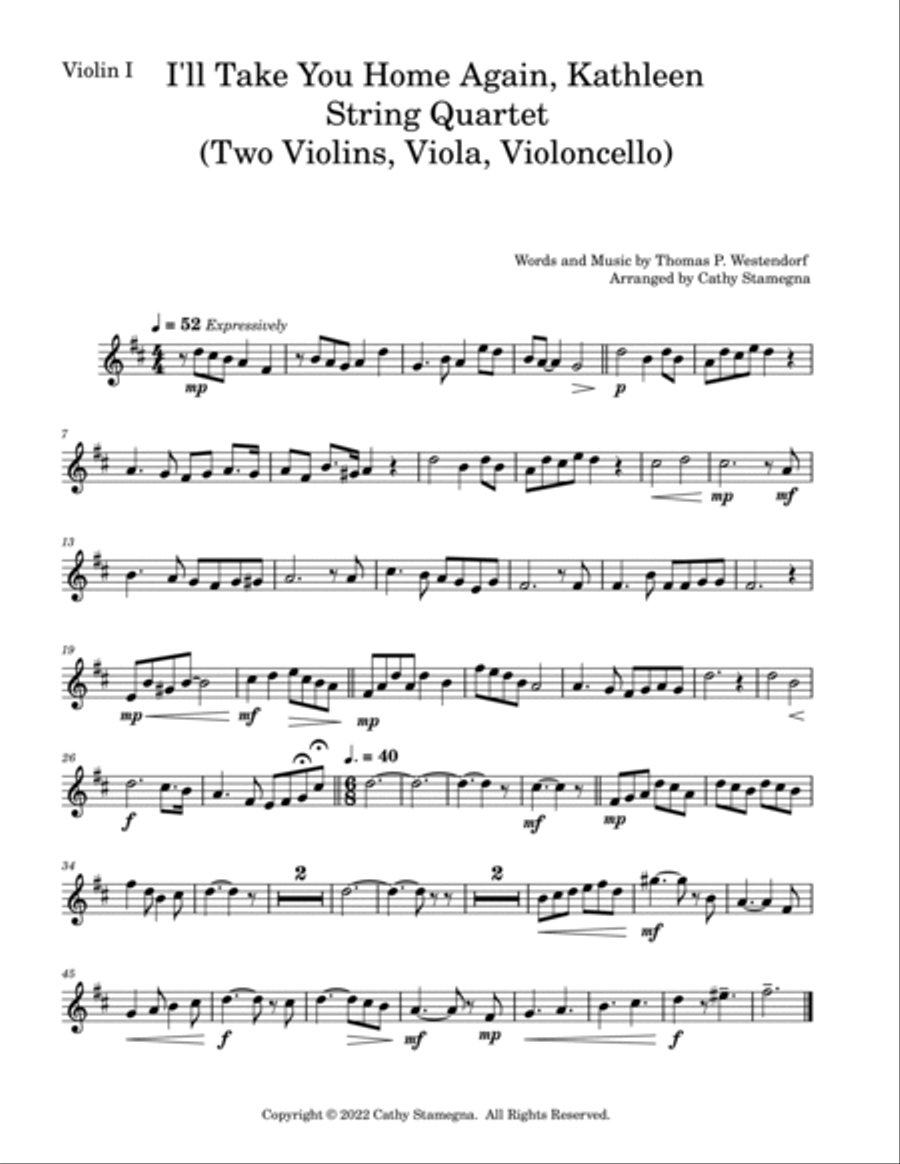 I’ll Take You Home Again, Kathleen (String Quartet: Two Violins, Viola, Violoncello) String Quartet scores gallery preview page 6