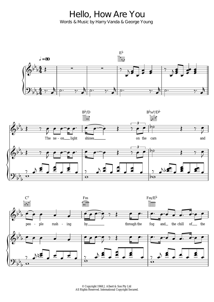Hello, How Are You Piano, Vocal, Guitar scores gallery preview page 1