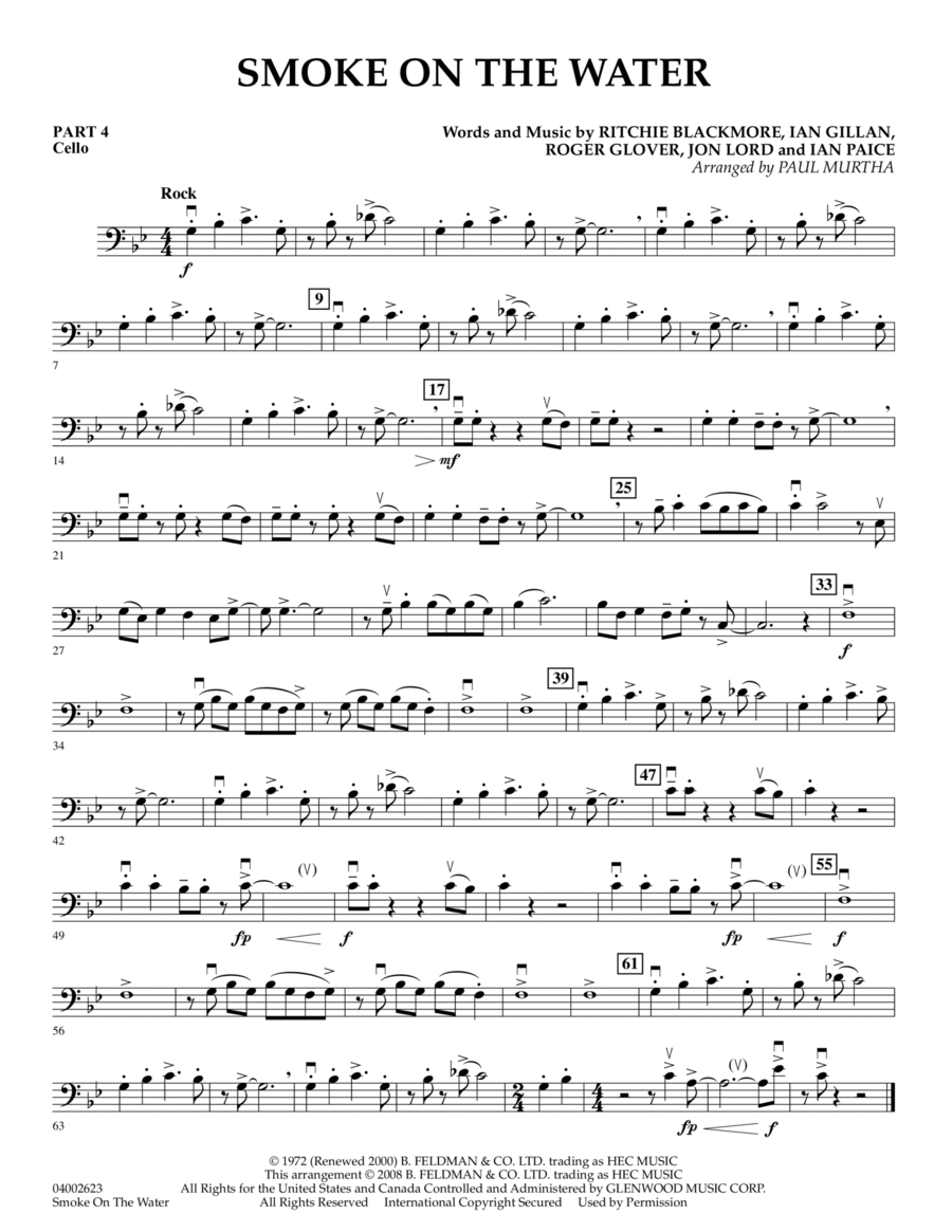 Smoke on the Water - Pt.4 - Cello Concert Band scores gallery preview page 1