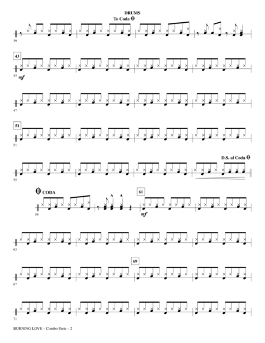 Burning Love (arr. Kirby Shaw) - Drums Choir scores gallery preview page 2