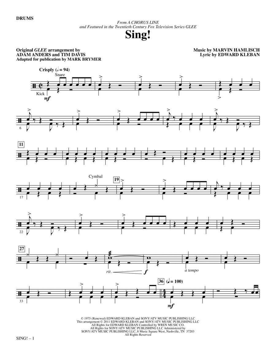 Sing! - Drums Choir scores gallery preview page 1