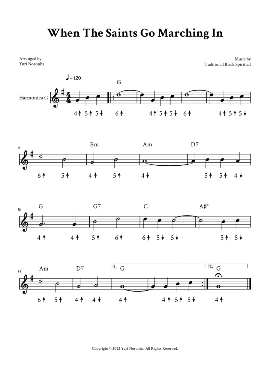 When The Saints Go Marching In - For Harmonica in G Harmonica scores gallery preview page 1