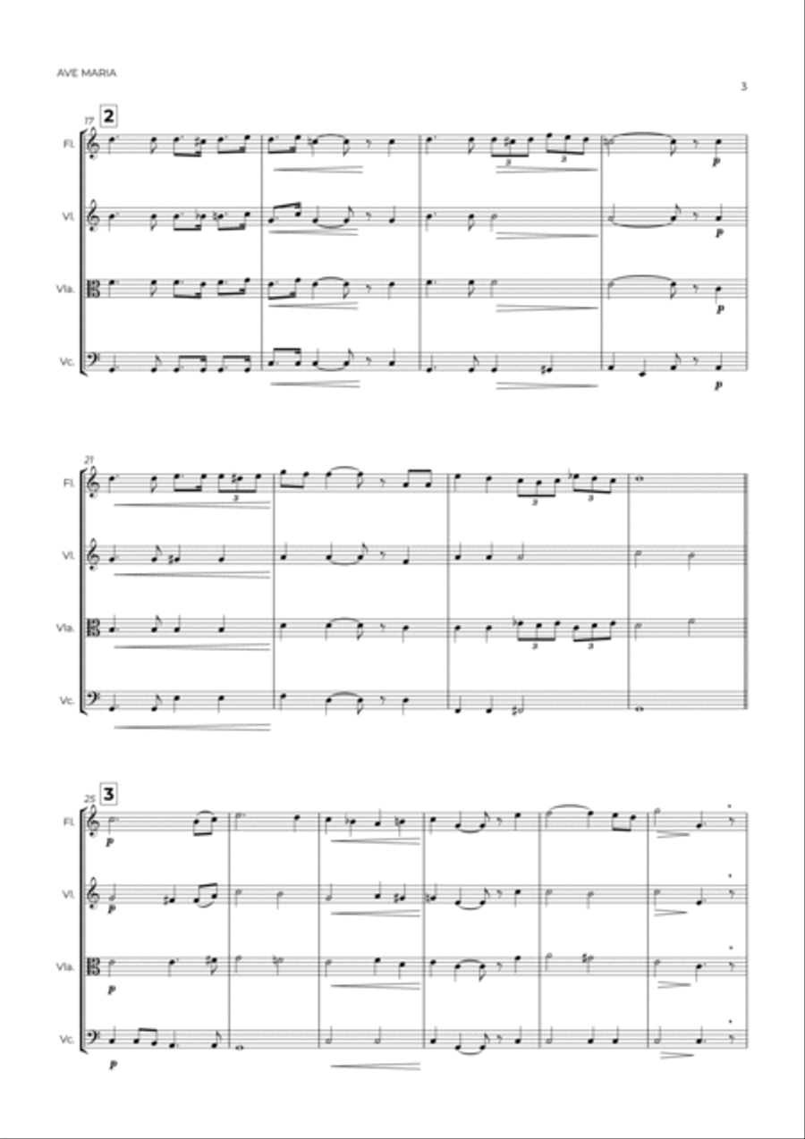 AVE MARIA - SCHUBERT – FLUTE, VIOLIN, VIOLA & CELLO Small Ensemble scores gallery preview page 3