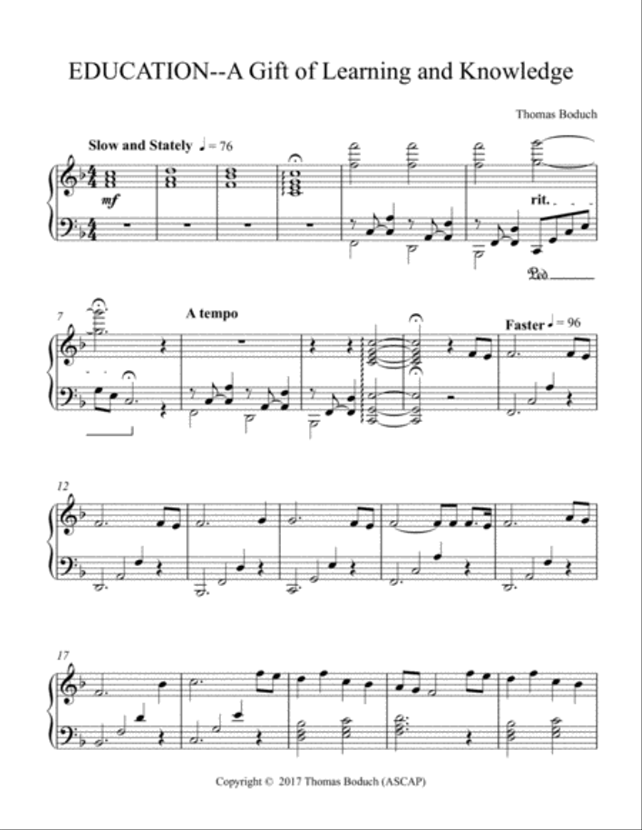 EDUCATION--A Gift of Learning and Knowledge Piano Solo scores gallery preview page 1