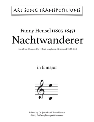 Book cover for HENSEL: Nachtwanderer, Op. 7 no. 1 (transposed to E major and E-flat major)