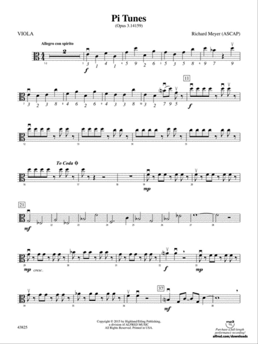 Pi Tunes: Viola Pi Tunes: Viola String Orchestra scores gallery preview page 1