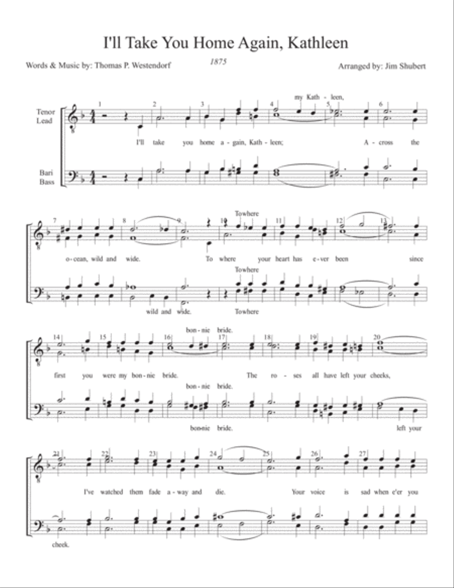 I'll Take You Home Again, Kathleen TTBB scores gallery preview page 1