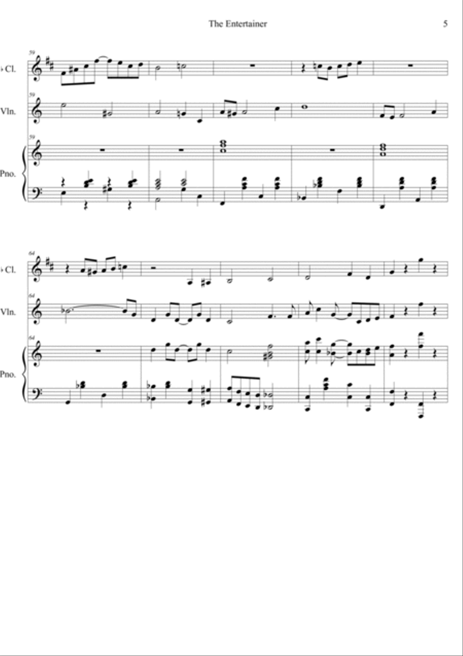The Entertainer (The Sting OST) Short Version Clarinet scores gallery preview page 5