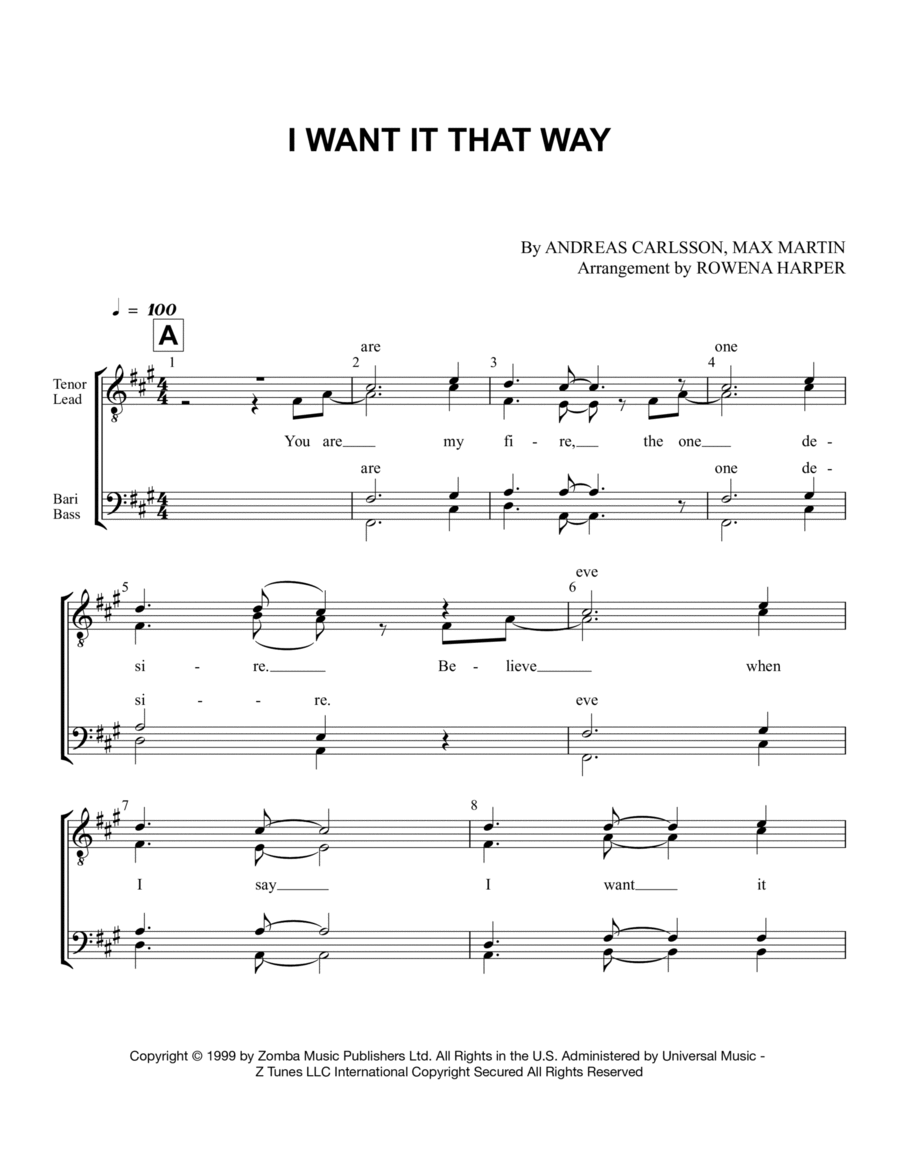 I Want It That Way TTBB scores gallery preview page 1