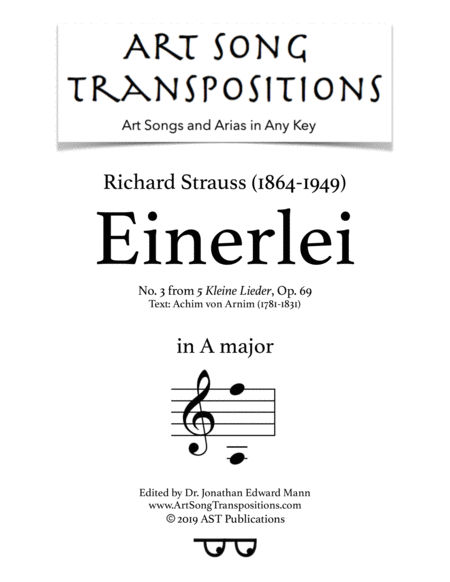 STRAUSS: Einerlei, Op. 69 no. 3 (transposed to A major)