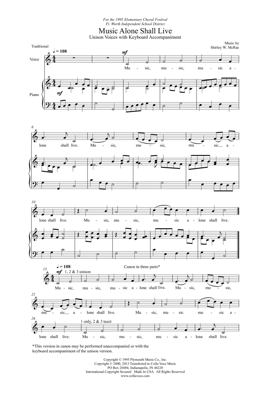 Music Alone Shall Live Unison Choir scores gallery preview page 1