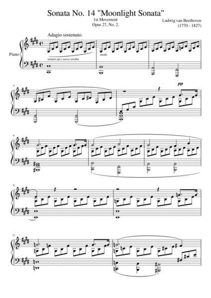 Moonlight Sonata All Movements, Op. 27, No. 2 by Beethoven - Piano solo image number null