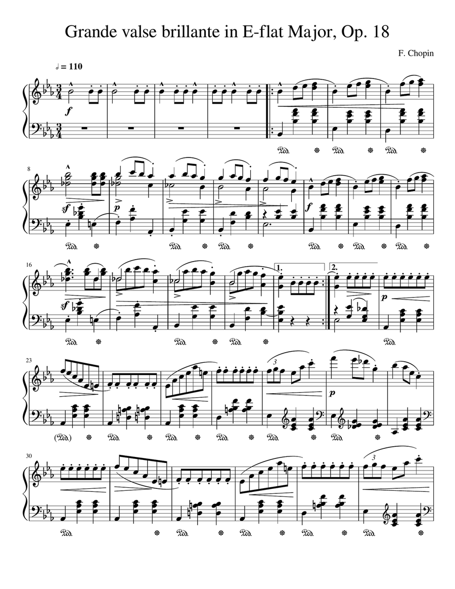 Waltz Op. 18, Nº 1 (The Grande Valse Brillante in E-Flat Major) Piano Solo scores gallery preview page 1