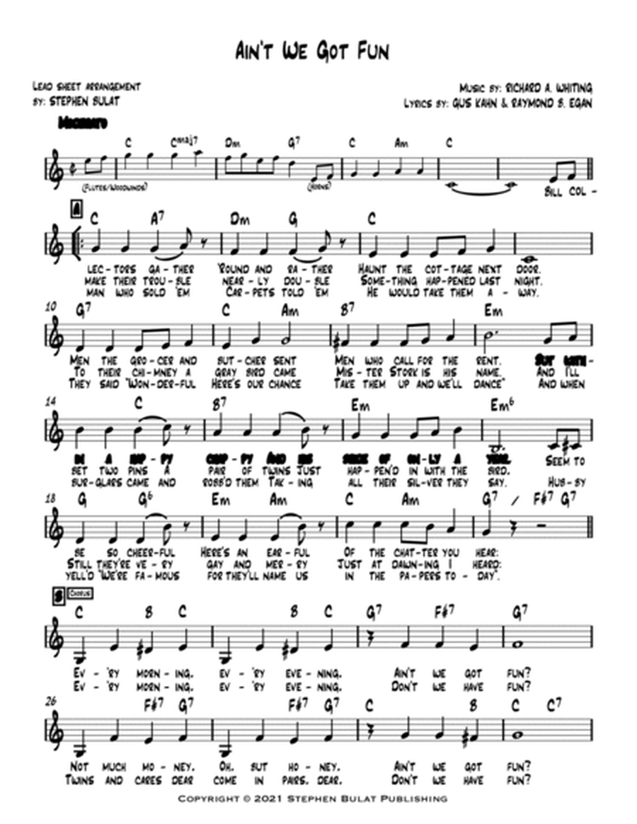 Ain't We Got Fun? - Lead sheet (melody, lyrics & chords) (key of C)