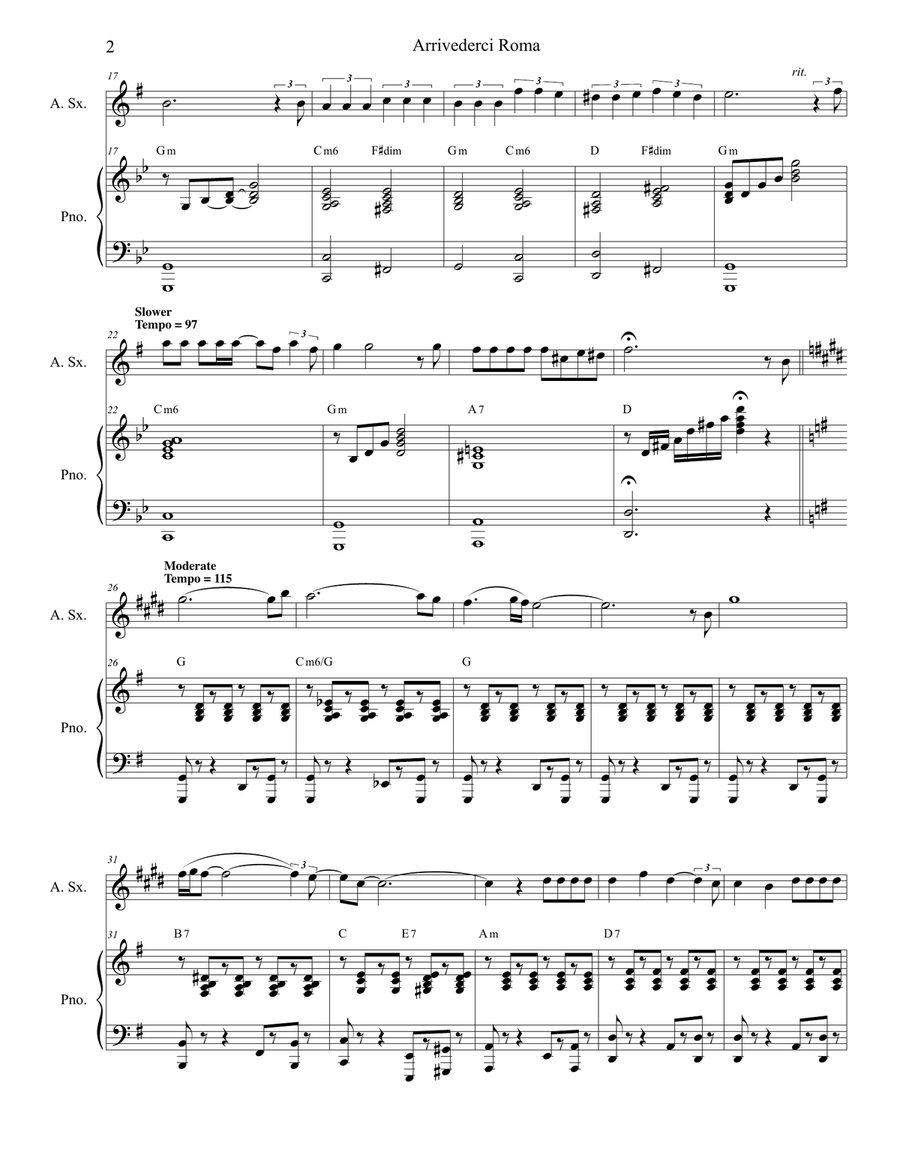 Arrivederci Roma (goodbye To Rome) Alto Saxophone scores gallery preview page 2