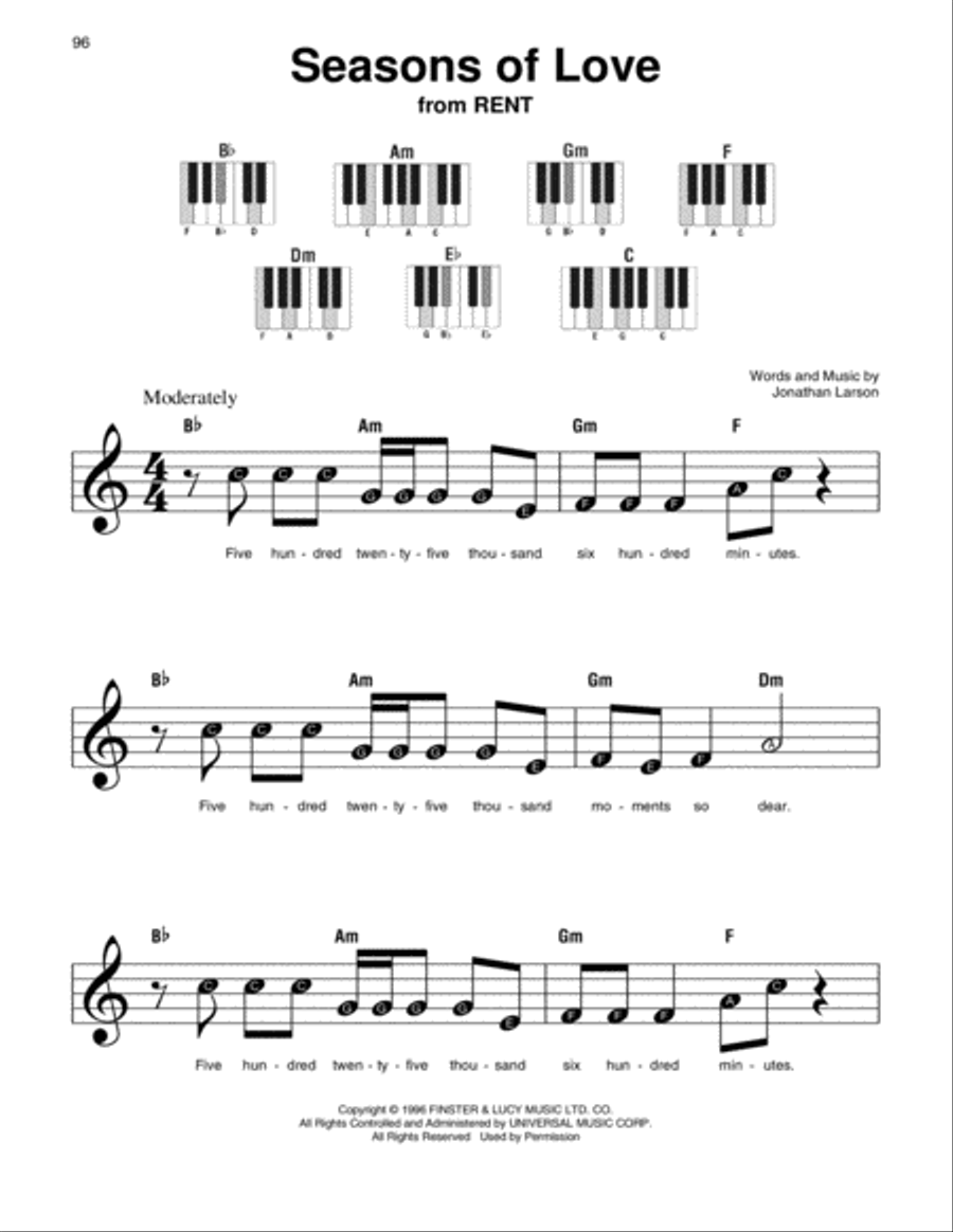 Seasons Of Love (from Rent) Easy Piano scores gallery preview page 1