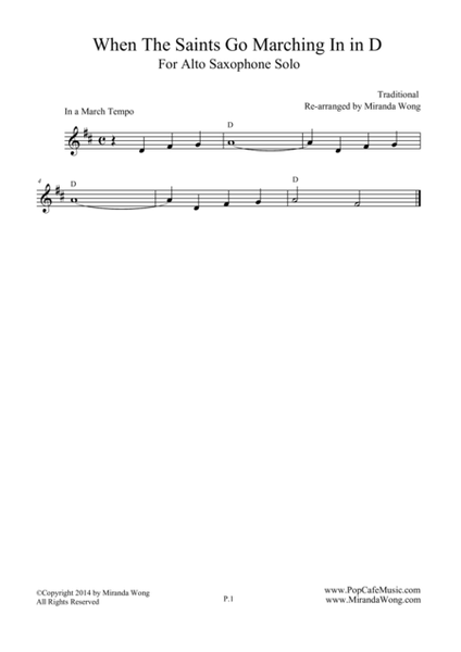 When The Saints Go Marching In - Alto Saxophone Key + Concert Key image number null