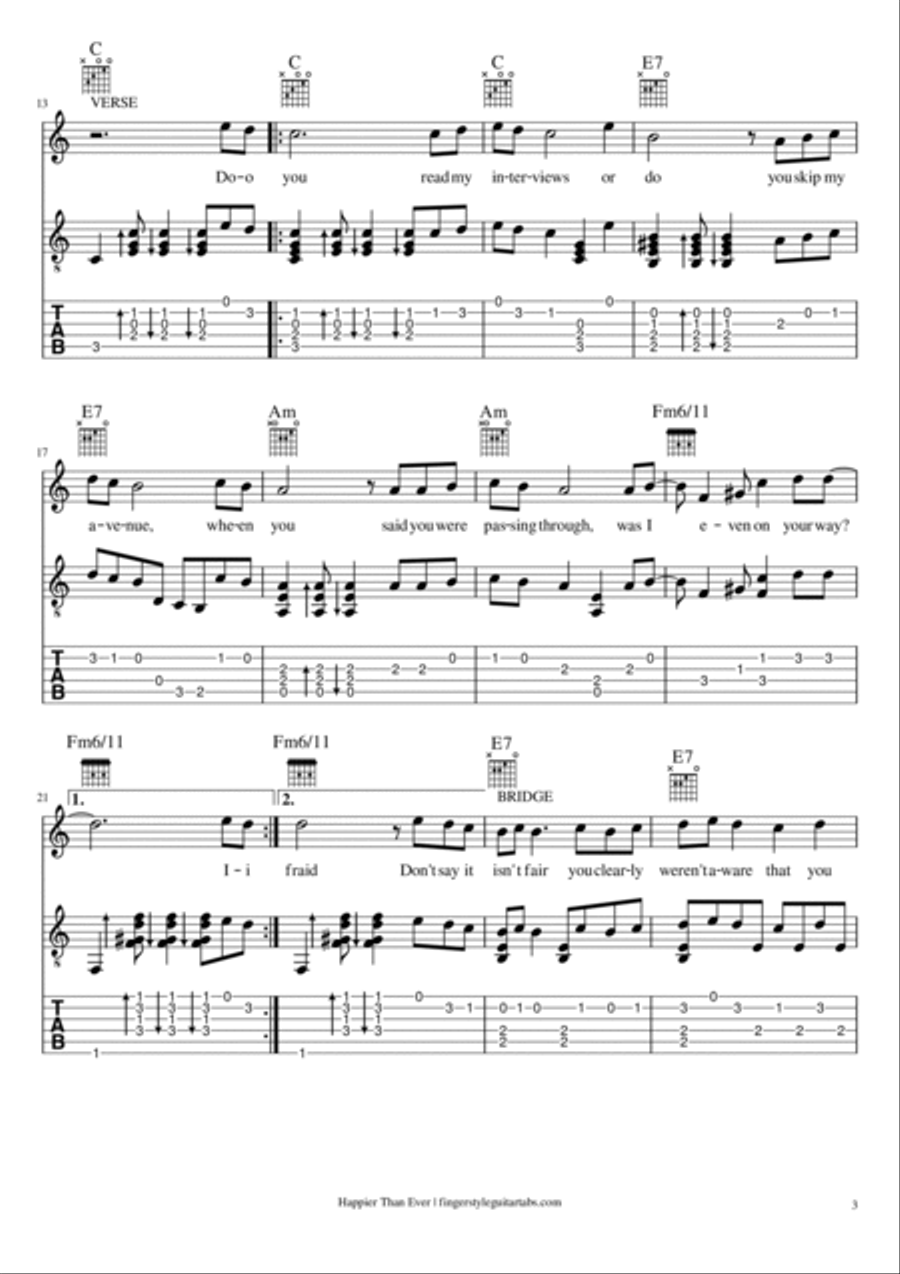 Happier Than Ever Electric Guitar scores gallery preview page 3