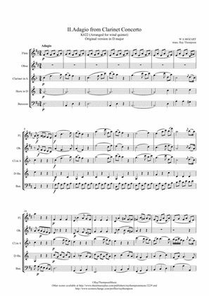 Mozart: Clarinet Concerto K622 Mvt.II Adagio (original key of D) - wind quintet (clarinet feature)