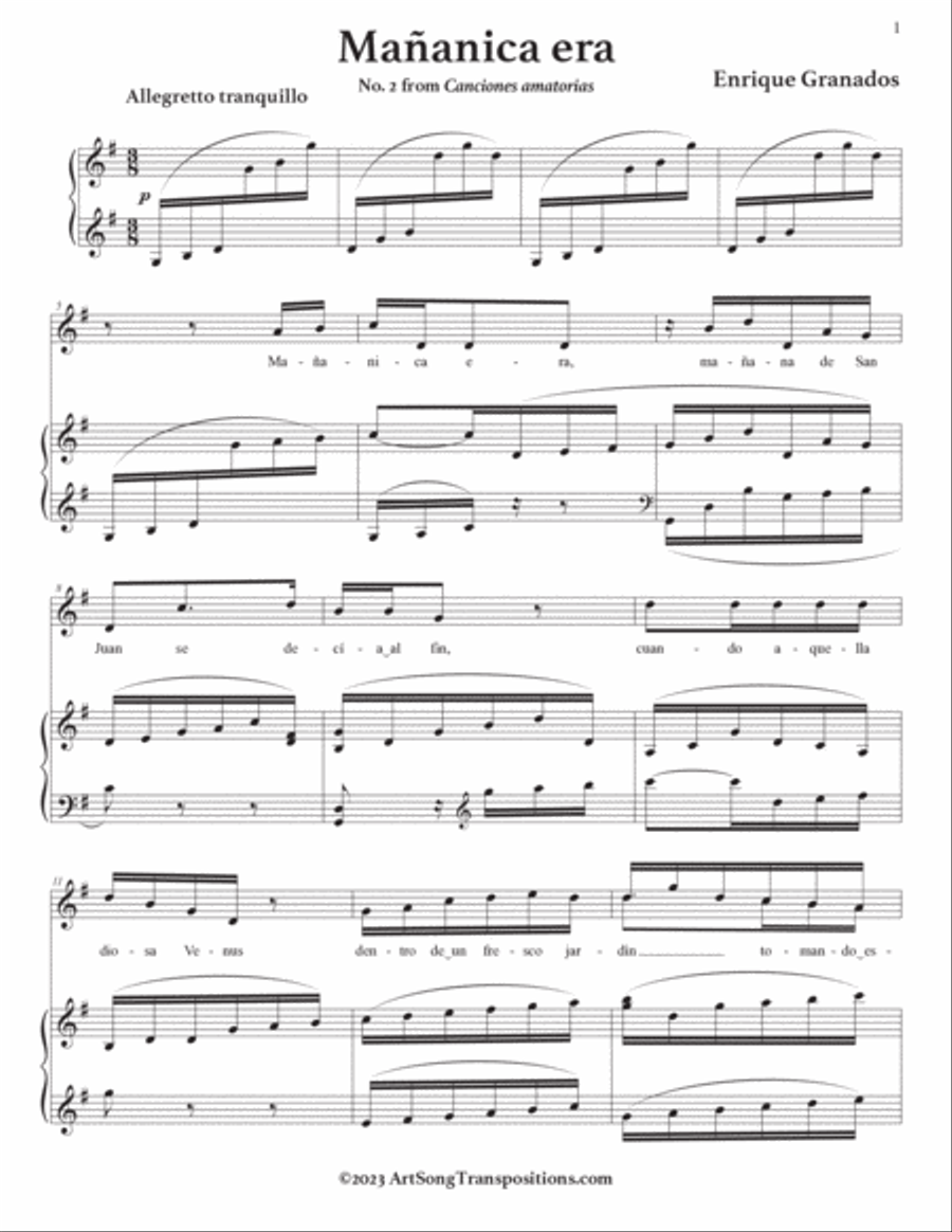 GRANADOS: Mañanica era (transposed to G major) Voice scores gallery preview page 2