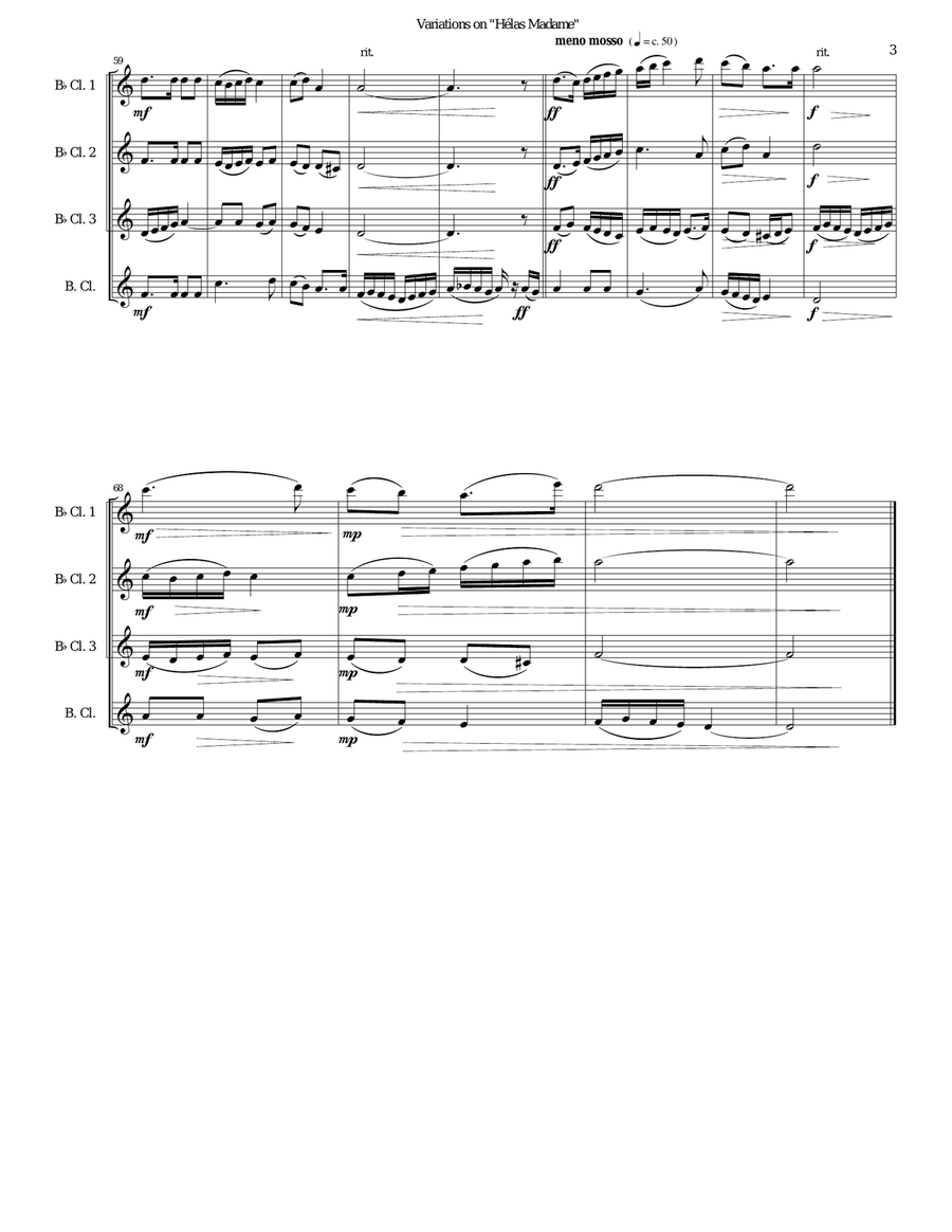 Variations for clarinet quartet on 