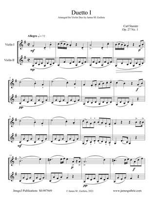 Stamitz: Six Duets Op. 27 Complete for Violin Duo