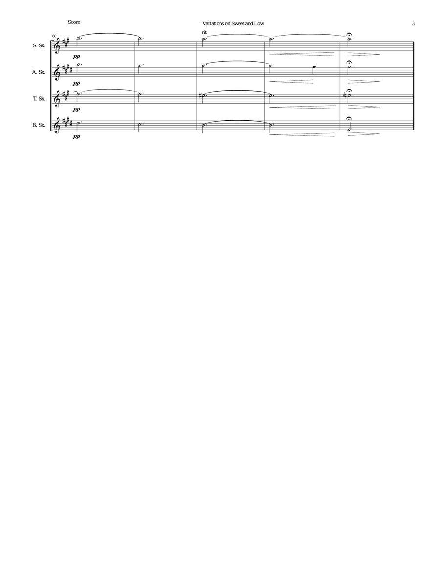 Variations on Joseph Barnby’s Sweet and Low for saxophone quartet Saxophone Quartet scores gallery preview page 3