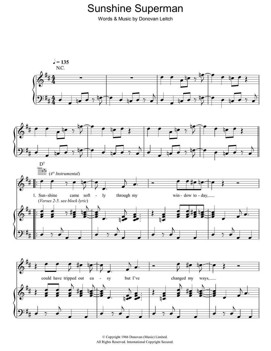 Sunshine Superman Sunshine Superman Piano, Vocal, Guitar scores gallery preview page 1