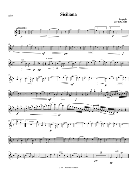 Respighi 1931 P172 Ancient Airs & Dances Suite III 3 Siciliana Ignoto For Sax Quartet