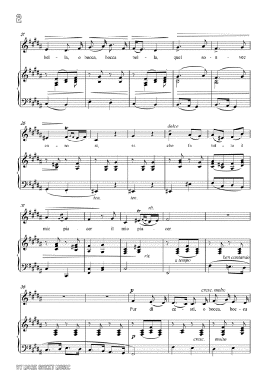 Lotti-Pur dicesti,o bocca bella in B Major,for Voice and Piano Voice Solo scores gallery preview page 4