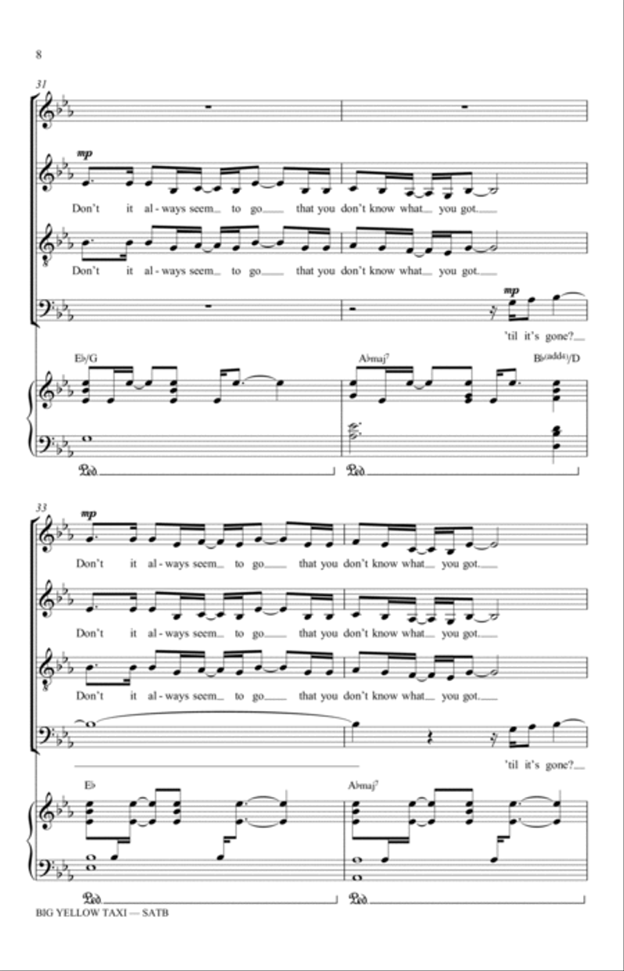 Big Yellow Taxi (arr. Adam and Matt Podd) 4-Part scores gallery preview page 8