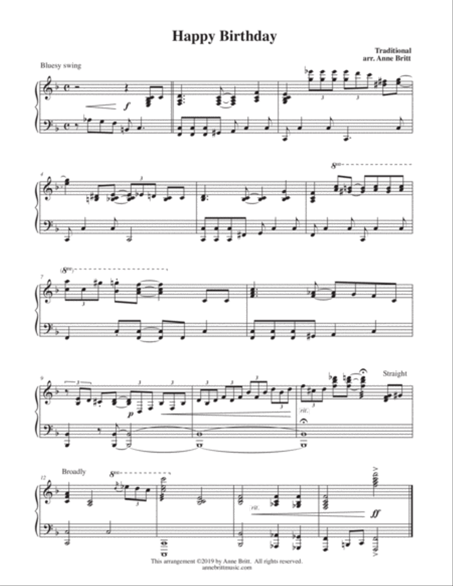 Happy Birthday (piano solo) Piano Solo scores gallery preview page 1