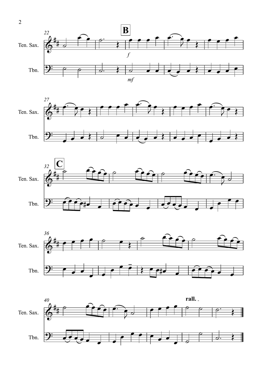 Angels We Have Heard on High for Tenor Saxophone and Trombone Duet Trombone Duet scores gallery preview page 2