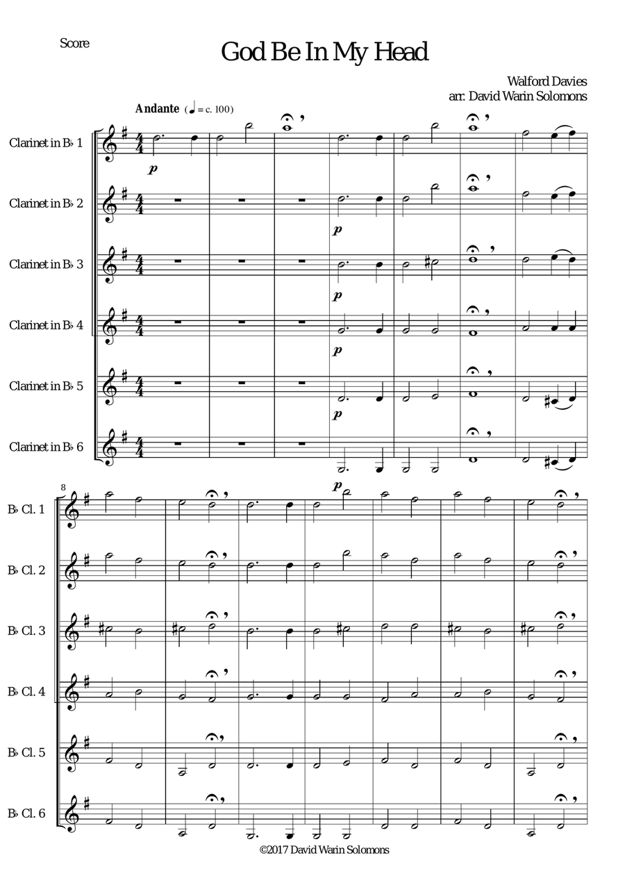 God be in my Head for 6 clarinets Clarinet Solo scores gallery preview page 1
