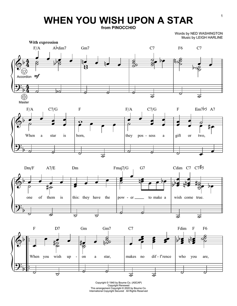 When You Wish Upon A Star (from Pinocchio) Piano scores gallery preview page 1