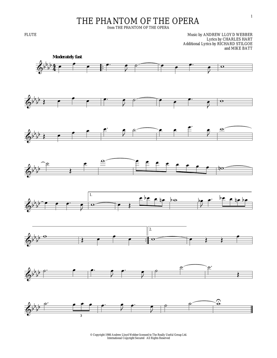 The Phantom Of The Opera Flute Solo scores gallery preview page 1